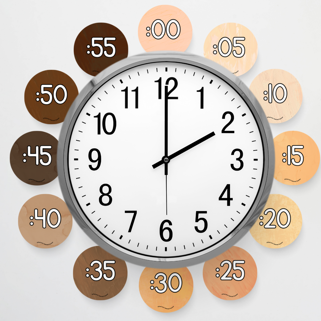 Clock Numbers and Clock Labels for Telling Time - Neutral Classroom Decor