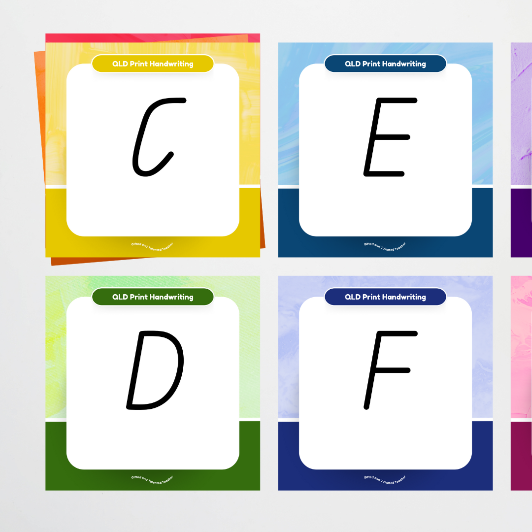Queensland Beginner Font: Unlined Handwriting Posters - Rainbow - Teacher Resources & Classroom Decor