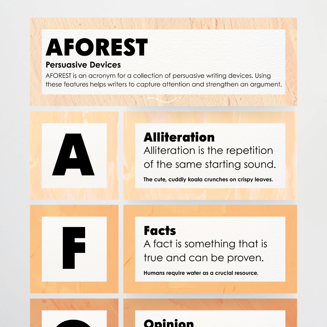 Persuasive Devices: AFOREST - Neutral Classroom Decor - Teacher Resources & Classroom Decor