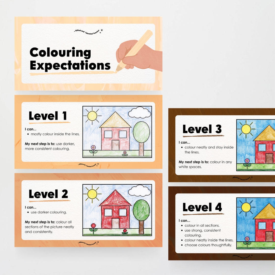 Colouring / Coloring Expectations Classroom Wall Display - Neutral Classroom Decor