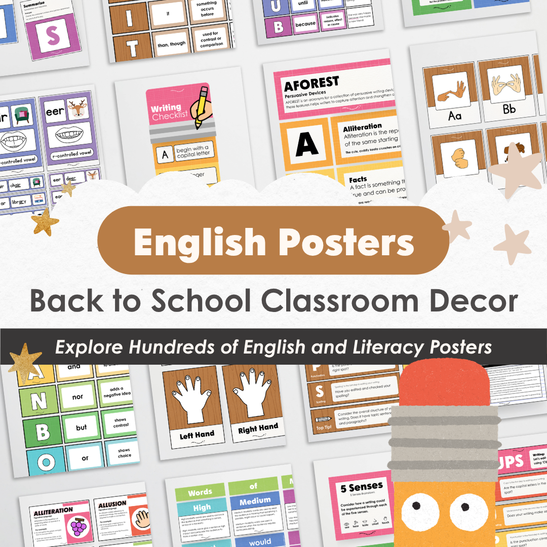 English and Literacy Posters Bundle - Back To School Classroom Decor - Teacher Resources & Classroom Decor
