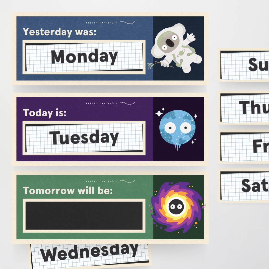 Philip Bunting: Today is / Yesterday Was / Tomorrow Will Be - Watch this Space Classroom Decor