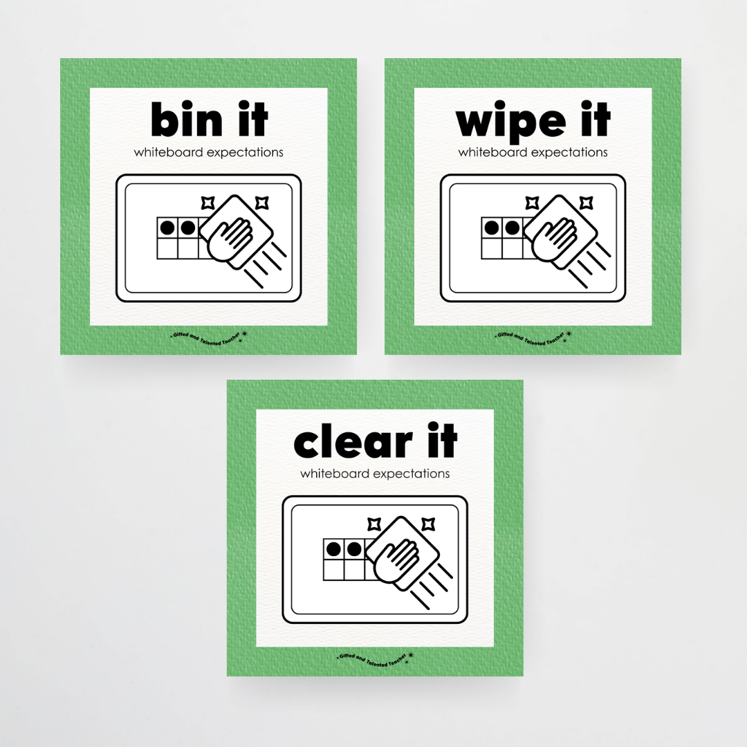 Mini Whiteboard Expectations, Prompts and Cues: Square Icons - Leafy Greens Classroom Decor