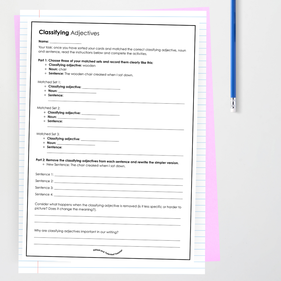 Classifying Adjectives - Differentiated Grammar Activity - Teacher Resources & Classroom Decor