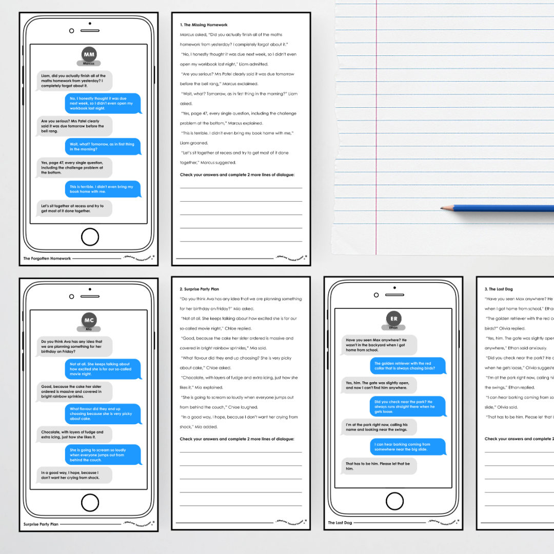 Dialogue in Action: Text Message Exchange Student Activity - Teacher Resources & Classroom Decor