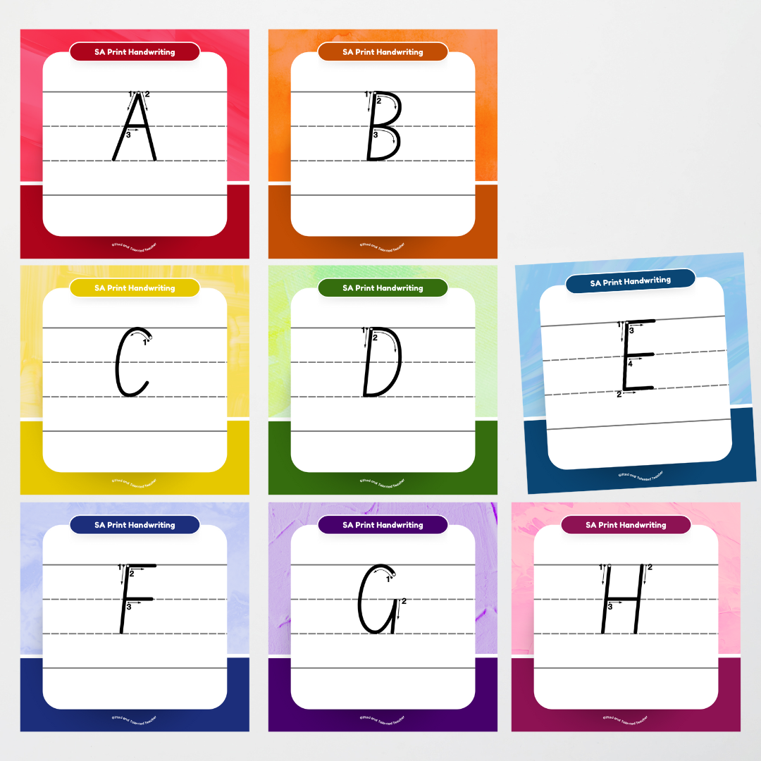 South Australian Print Font: Lined Handwriting Posters (with directional arrows) - Rainbow