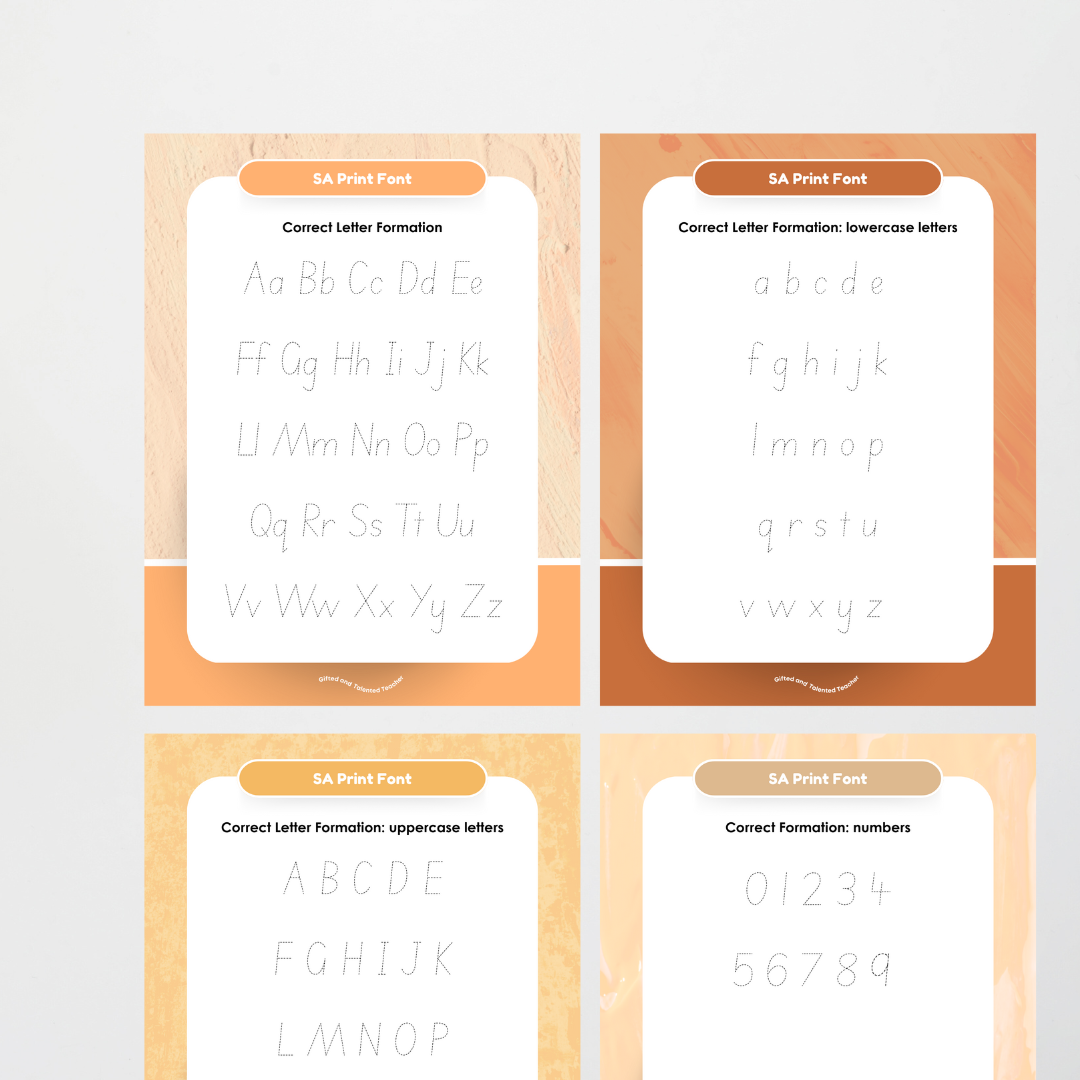 South Australian Print Font Handwriting Tracing Mats - Neutral
