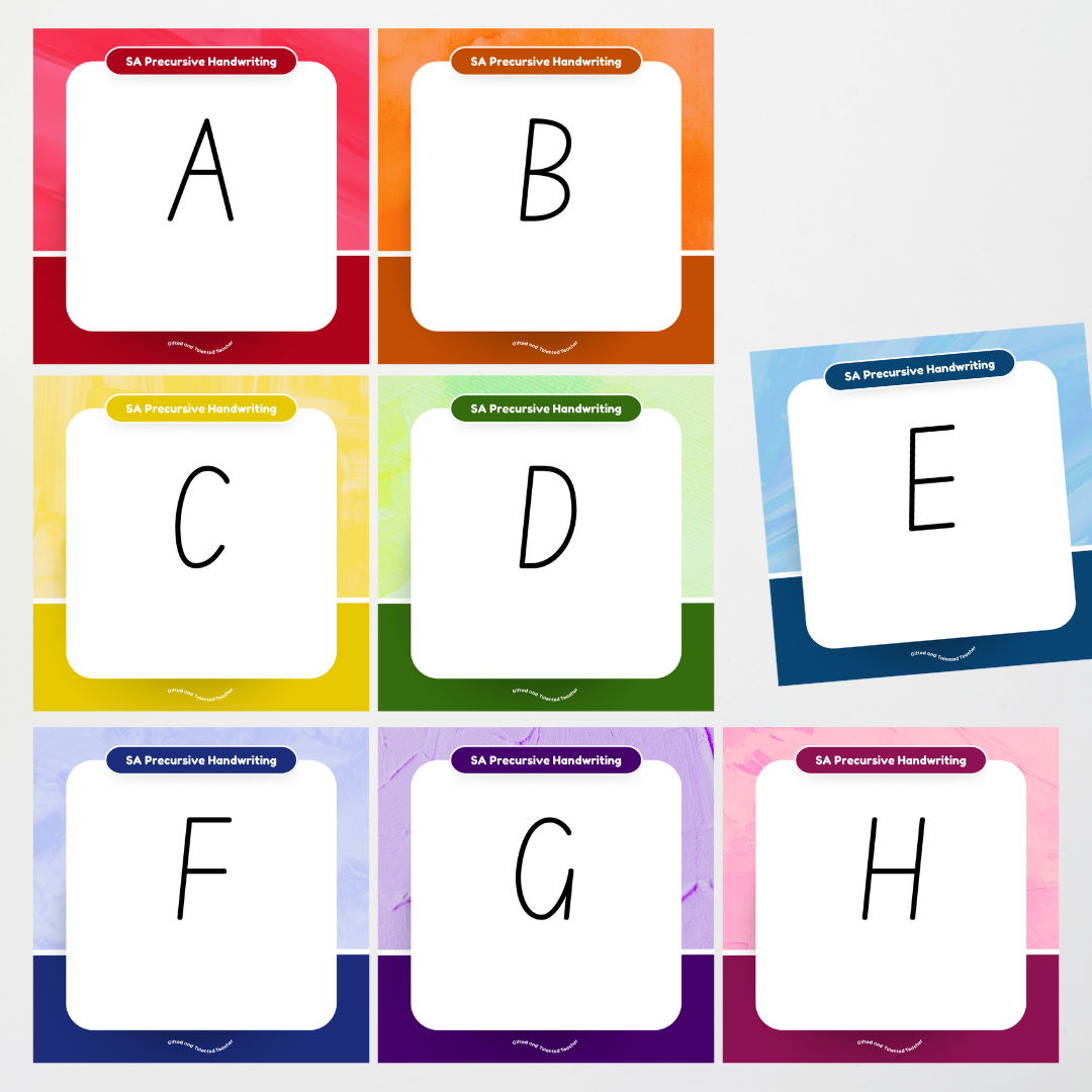 South Australian Precursive Font: Unlined Handwriting Posters - Rainbow
