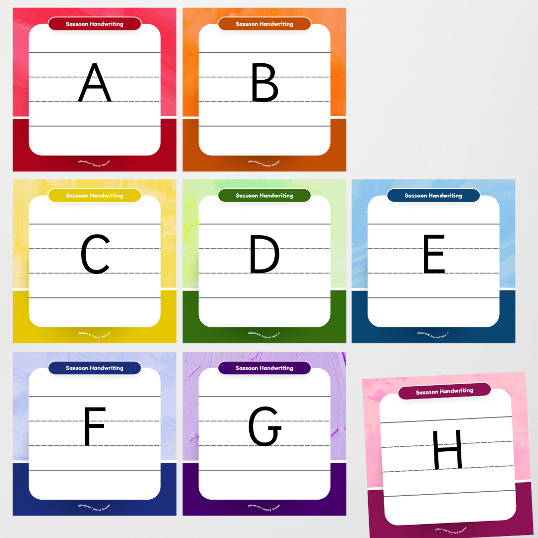 Sassoon Font: Lined Handwriting Posters - Rainbow - Teacher Resources & Classroom Decor