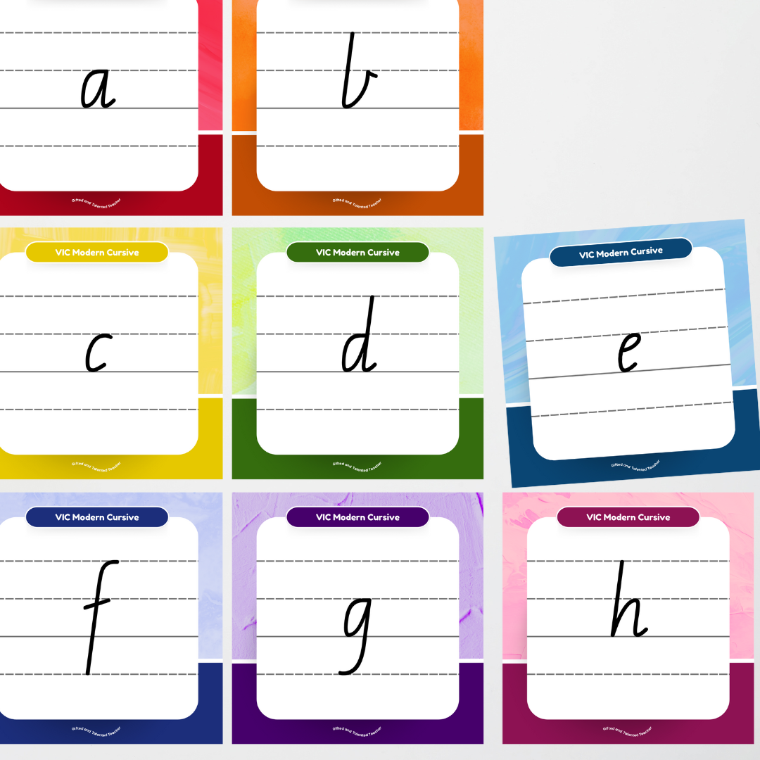 Victorian Modern Cursive Font: Lined Handwriting Posters - Rainbow - Teacher Resources & Classroom Decor
