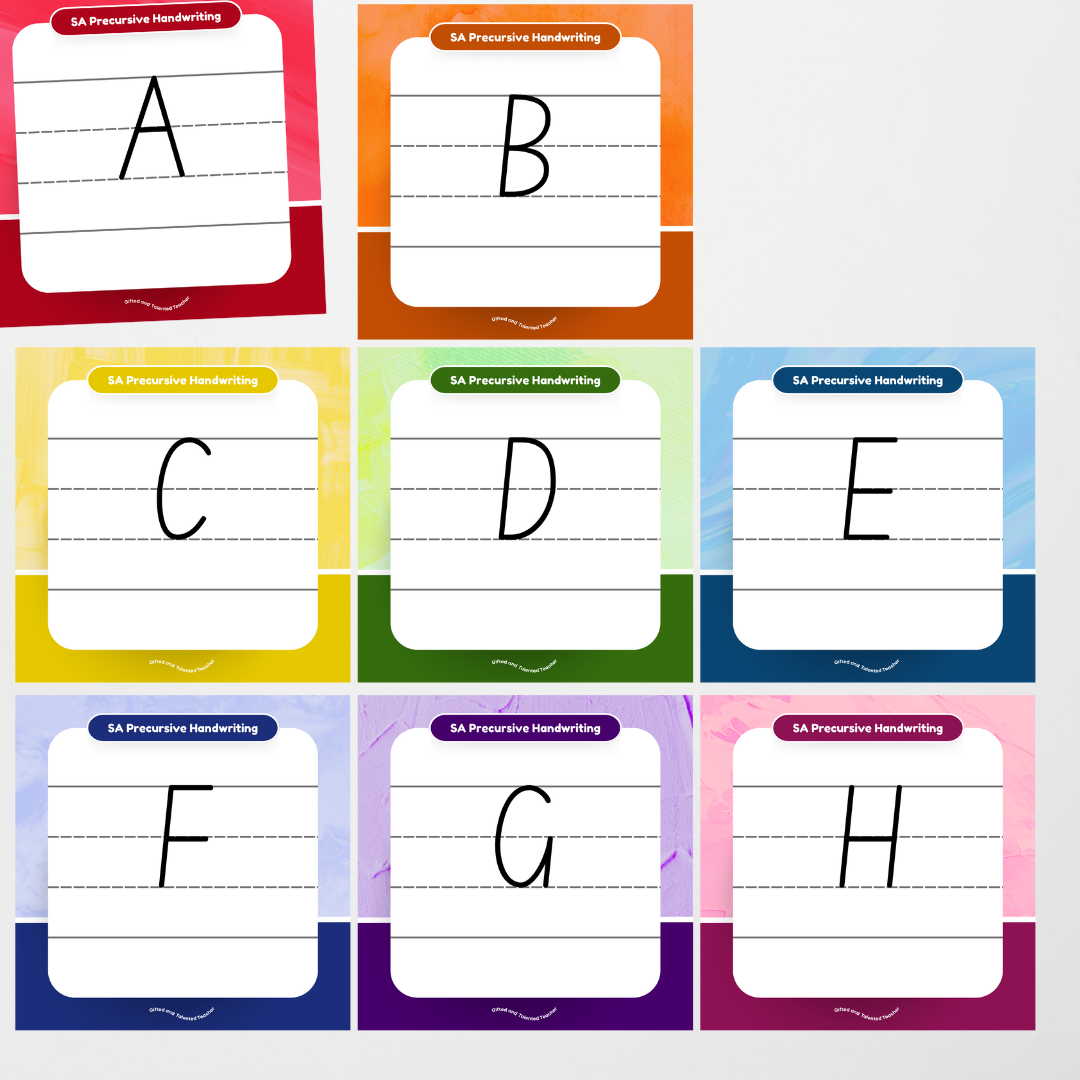 South Australian Precursive Font: Lined Handwriting Posters - Rainbow