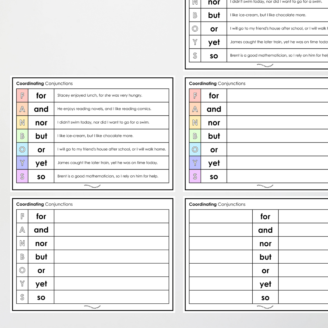 Coordinating Conjunctions: FANBOYS Poster, Bookmark and Activity - Sentence Structure: Rainbow - Teacher Resources & Classroom Decor