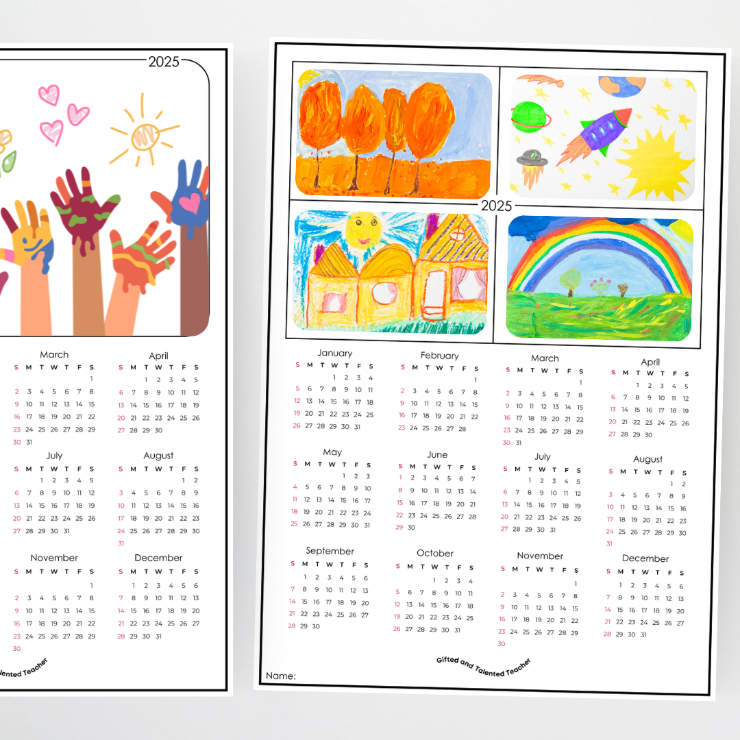 Artwork Calendar (Year Overview): 2025 and 2026 - Teacher Resources & Classroom Decor
