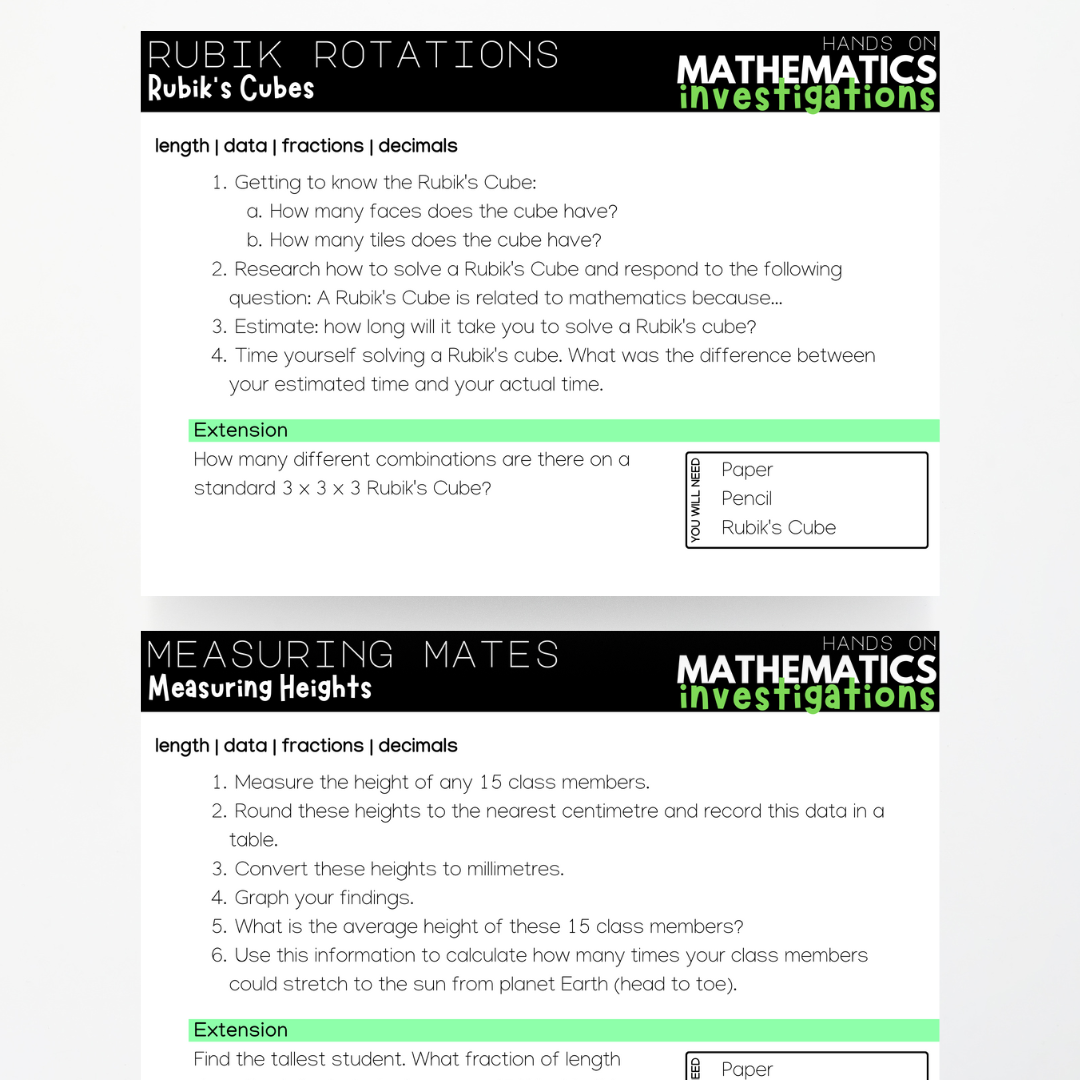 Volume 1: Hands On Mathematics Investigation - Teacher Resources & Classroom Decor