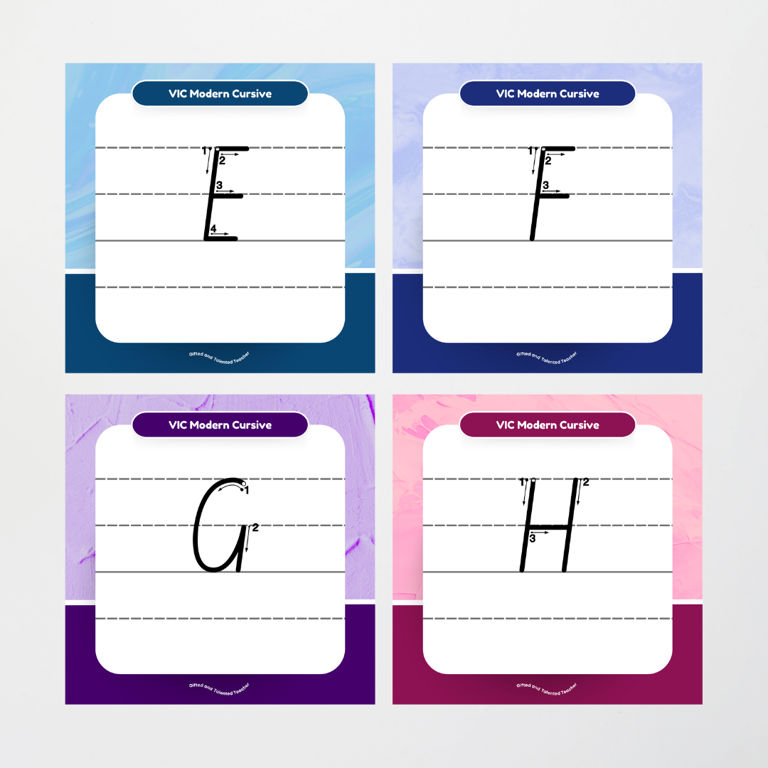 Victorian Modern Cursive Font: Lined Handwriting Posters (with directional arrows) - Rainbow - Teacher Resources & Classroom Decor