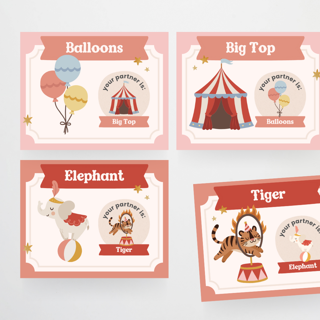 Partner Match Cards - Little Circus Classroom Decor
