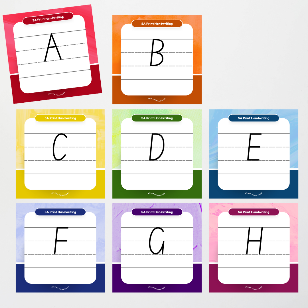South Australian Print Font: Lined Handwriting Posters - Rainbow