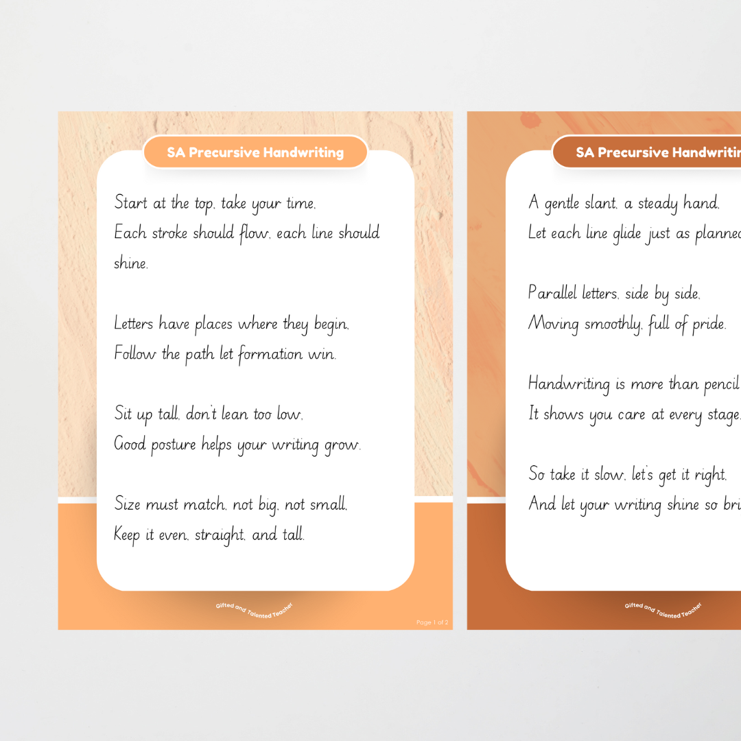 South Australian Precursive Font Handwriting Posters - Neutral - Teacher Resources & Classroom Decor