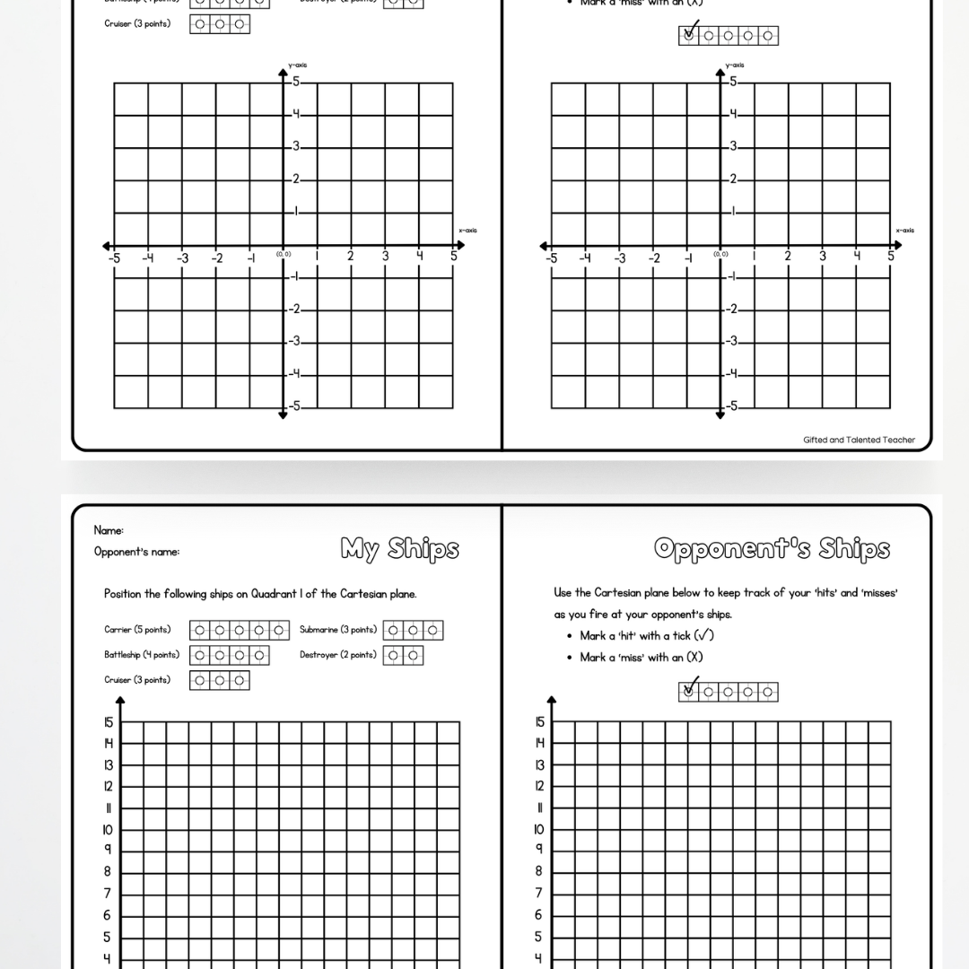 Battleships: Cartesian plane and Coordinate plane - Teacher Resources & Classroom Decor