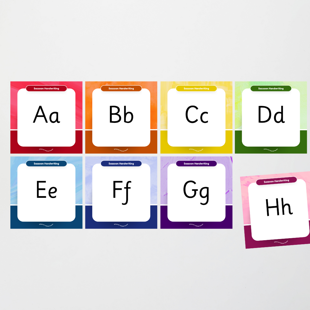 Sassoon Font: Unlined Handwriting Posters - Rainbow - Teacher Resources & Classroom Decor