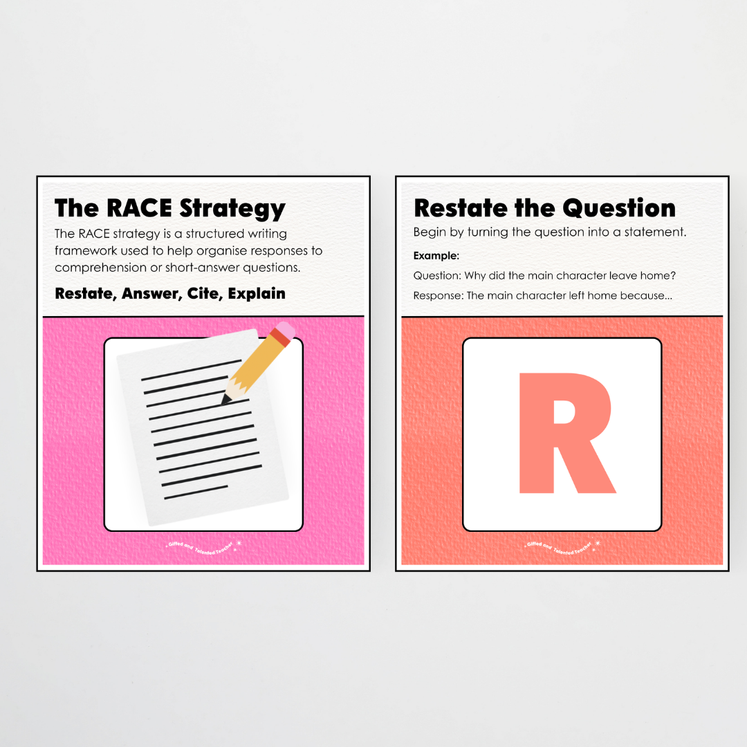 RACES Writing Strategy Poster Set - Rainbow Classroom Decor - Teacher Resources & Classroom Decor