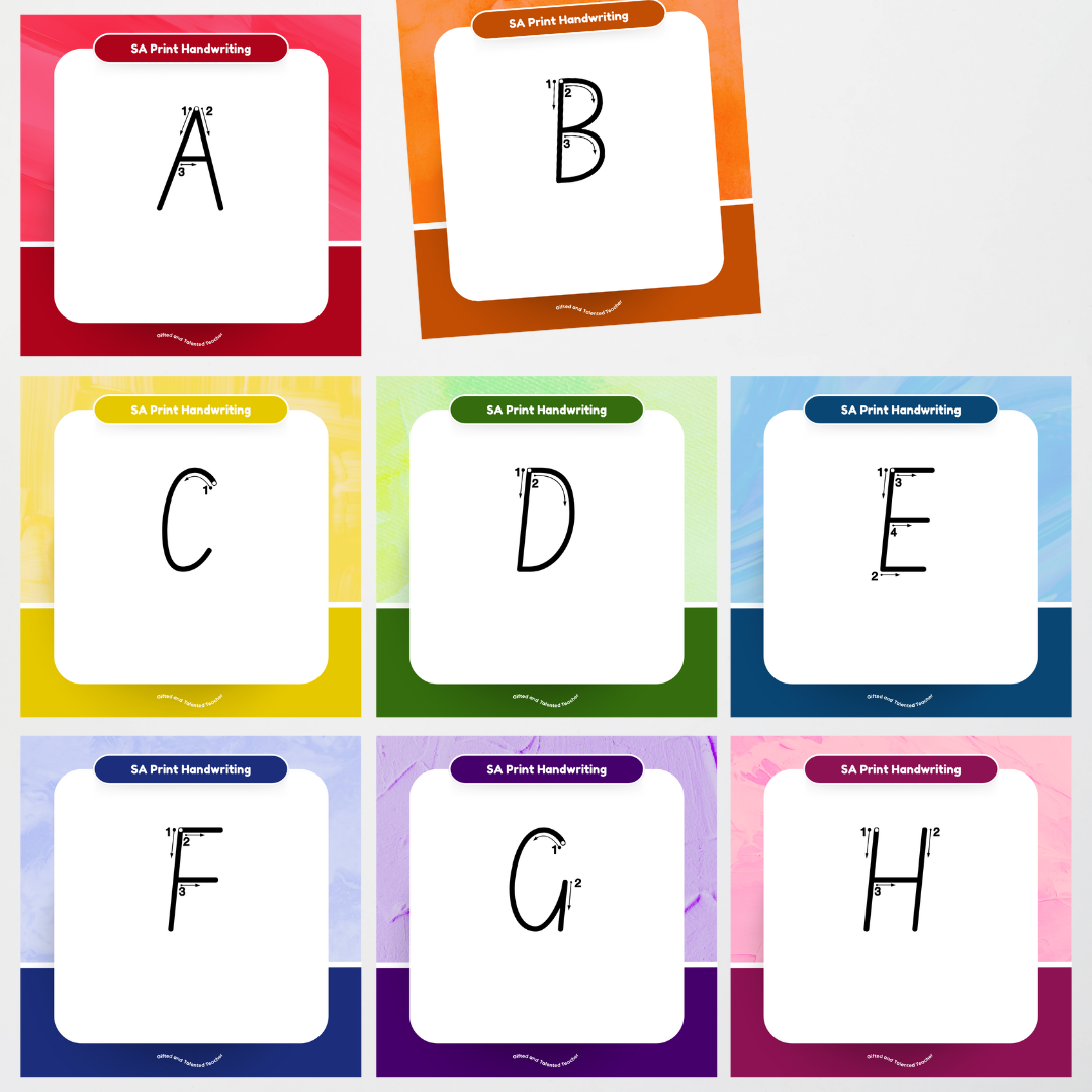 South Australian Print Font: Unlined Handwriting Posters (with directional arrows) - Rainbow