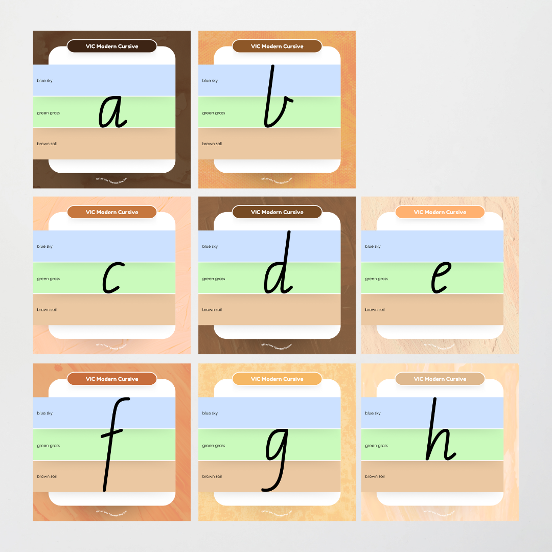 Victorian Modern Cursive Font: Sky, Grass, Soil Handwriting Posters - Neutral - Teacher Resources & Classroom Decor