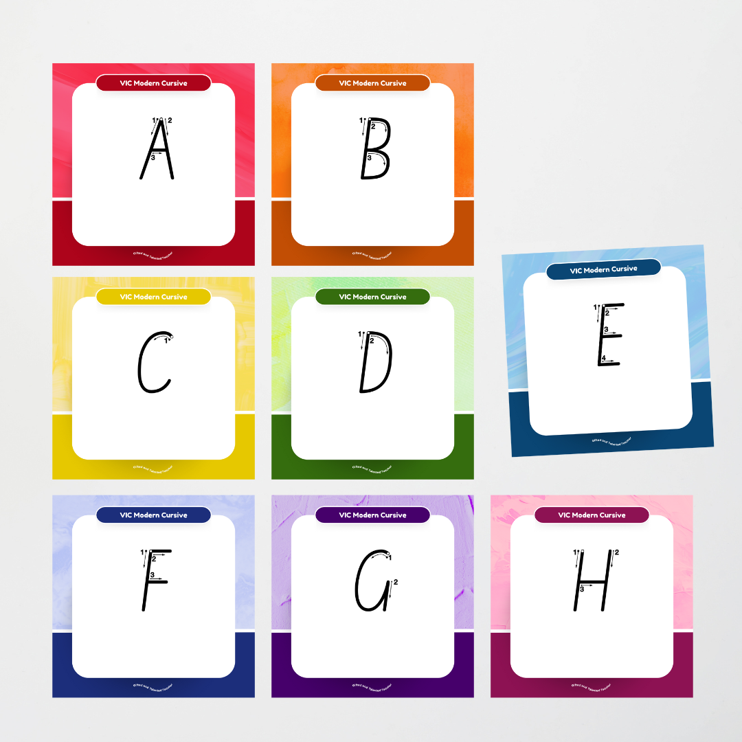 Victorian Modern Cursive Font: Unlined Handwriting Posters (with directional arrows) - Rainbow - Teacher Resources & Classroom Decor