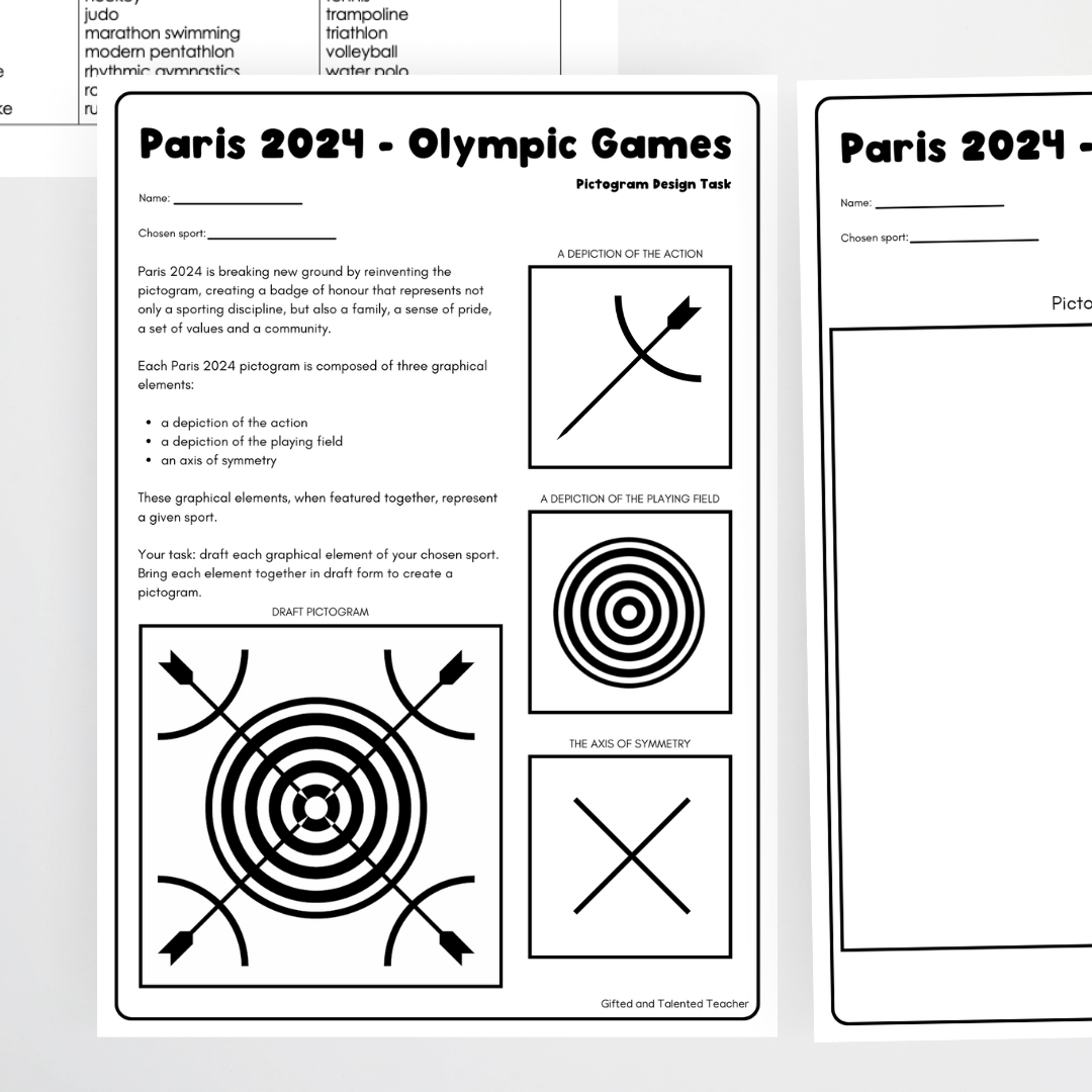 Pictogram Design - Paris Olympics 2024 - Teacher Resources & Classroom Decor