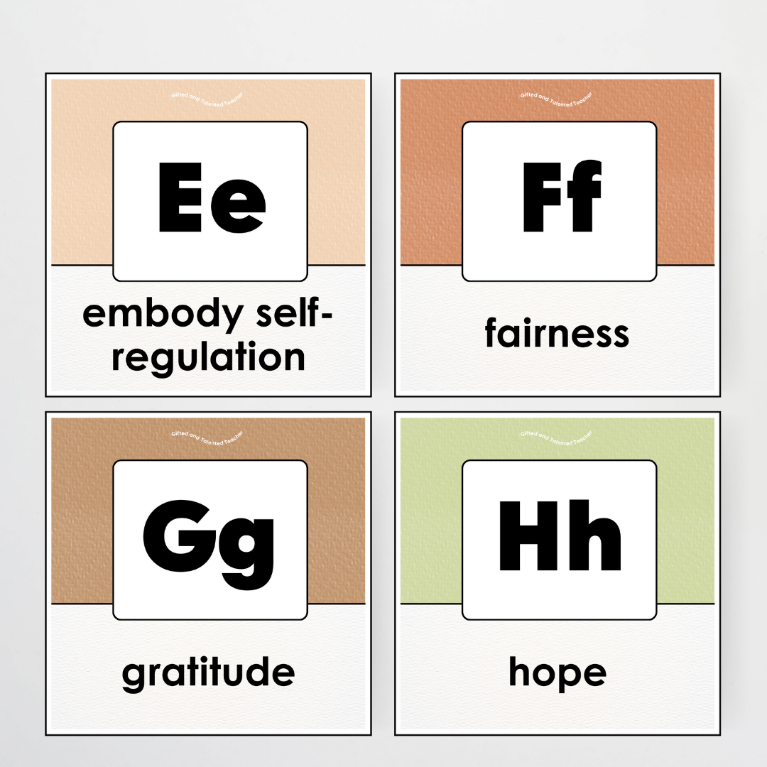A-Z Character Strengths - Woodland Classroom Decor