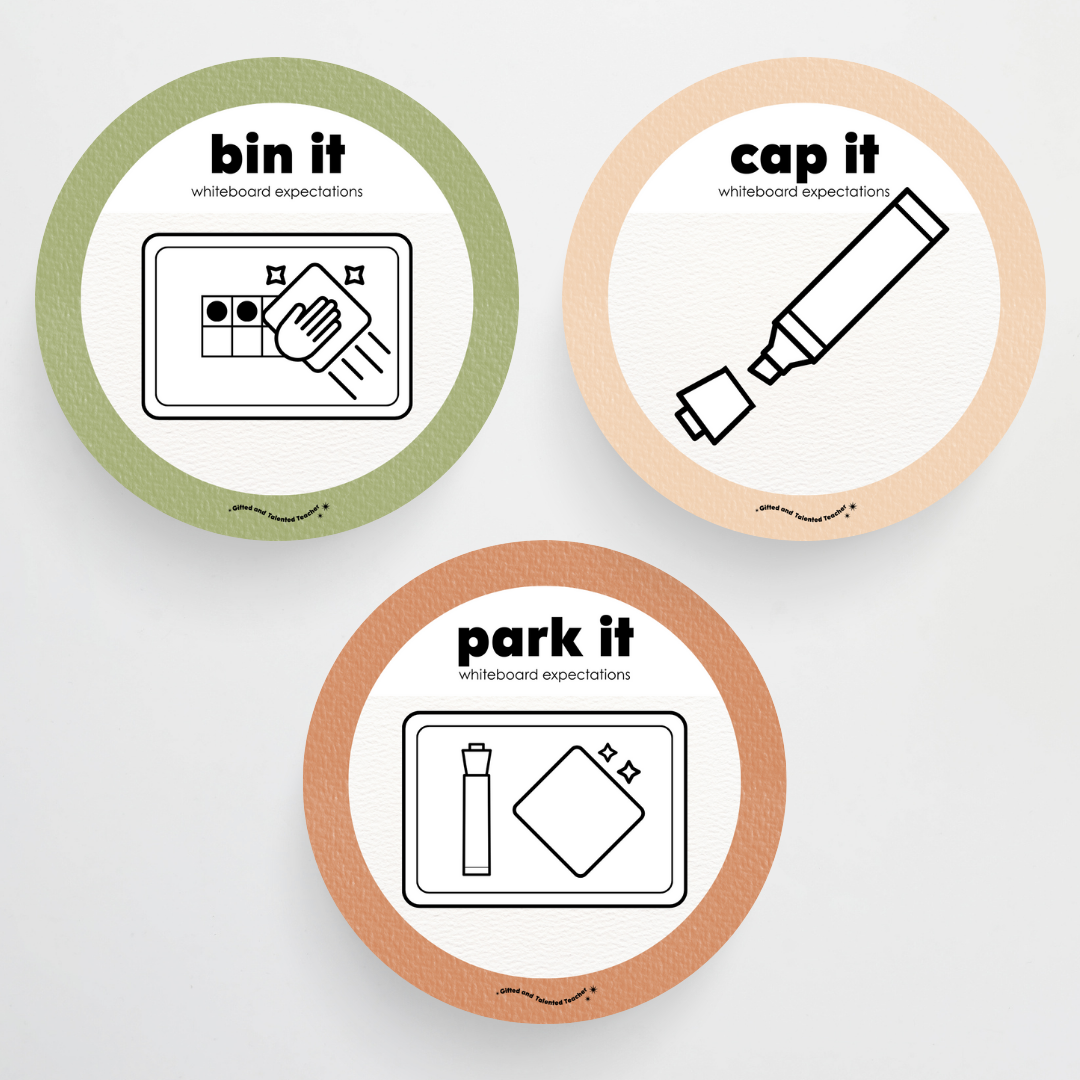 Mini Whiteboard Expectations, Prompts and Cues: Circle Icons - Woodland Classroom Decor