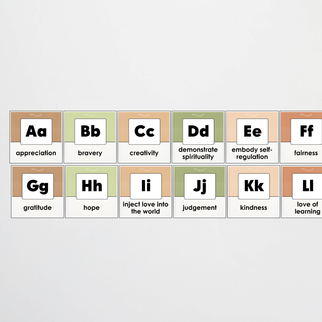 A-Z Character Strengths - Woodland Classroom Decor
