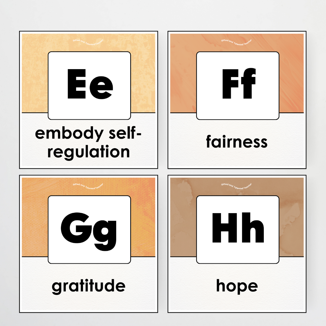 A-Z Character Strengths - Neutral Classroom Decor