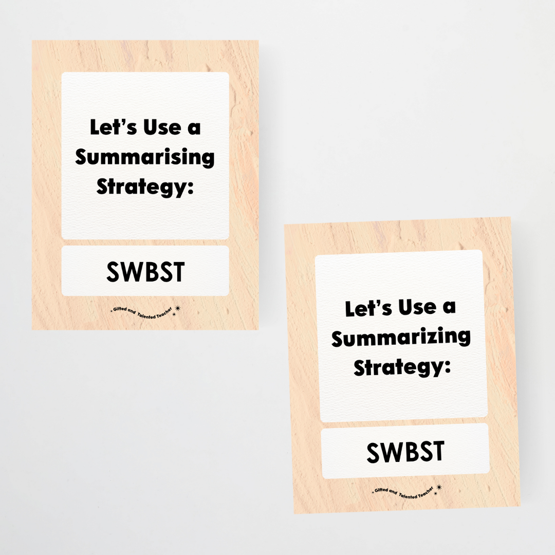 Summarising the Text: SWBST Somebody, Wanted, But, So Then - Neutral Classroom Decor
