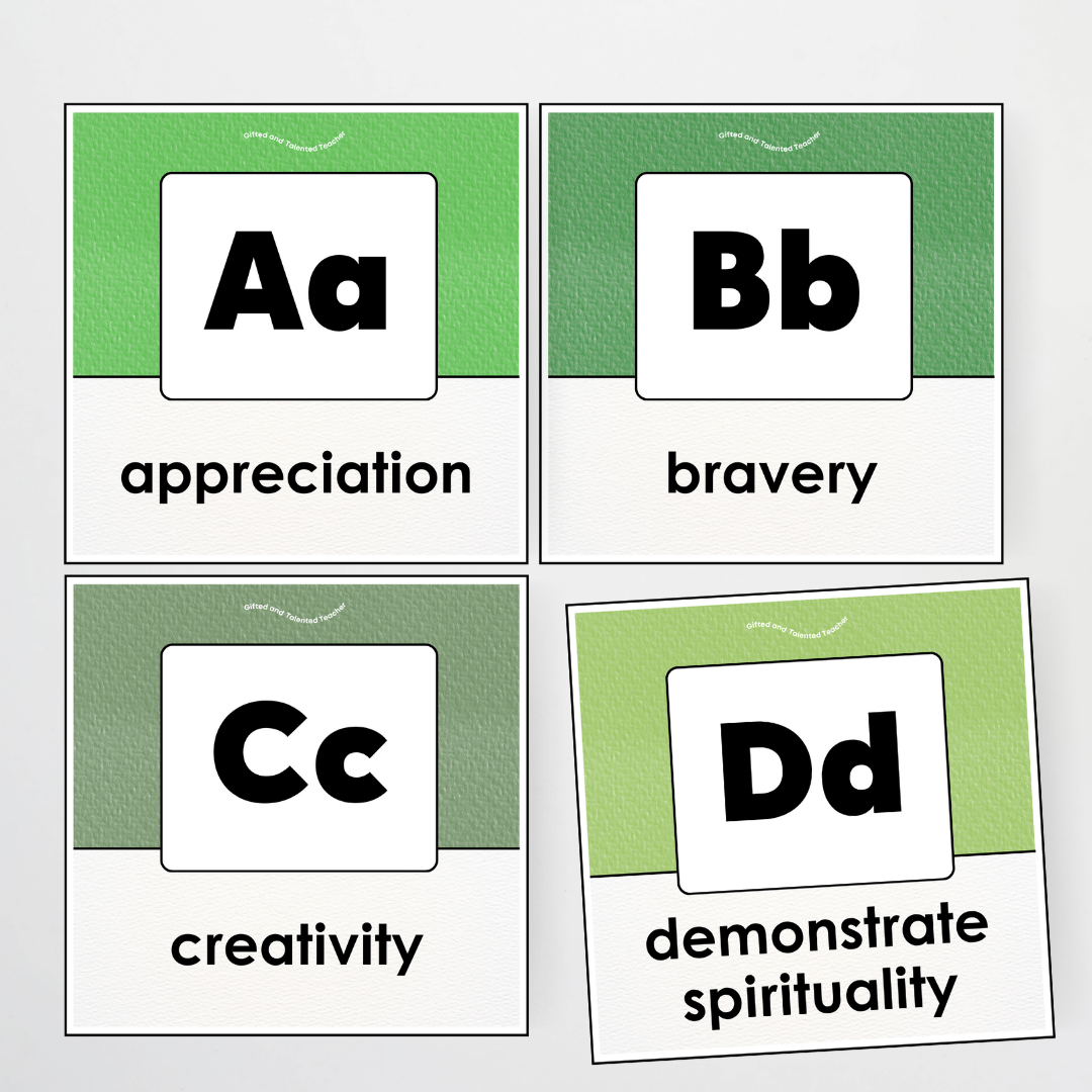 A-Z Character Strengths - Leafy Greens Classroom Decor