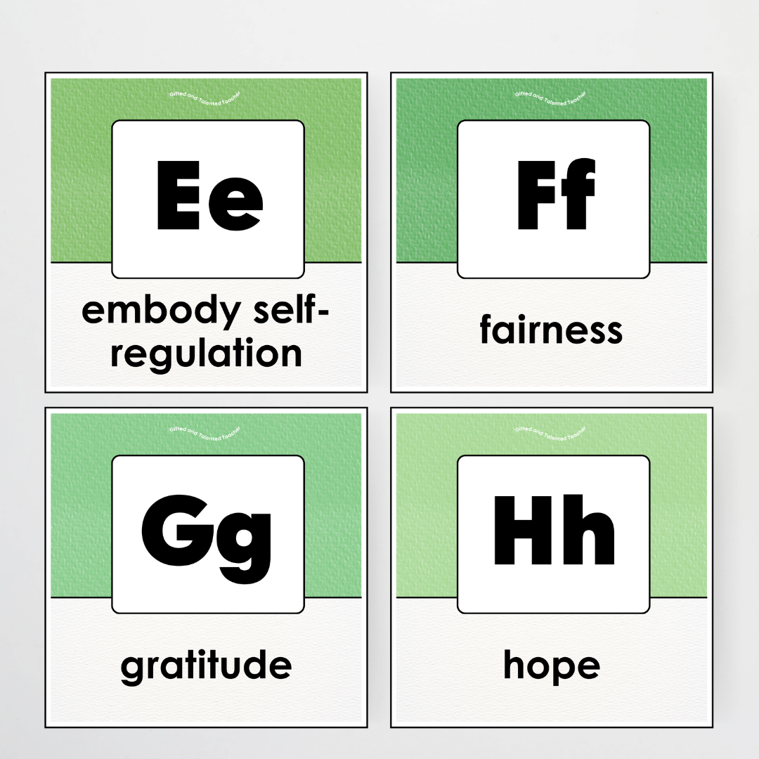 A-Z Character Strengths - Leafy Greens Classroom Decor