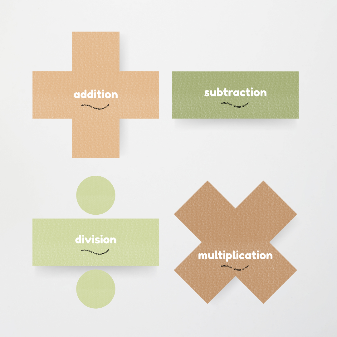 Maths Symbols and Vocabulary - Mathematics Posters: Woodland Classroom Decor