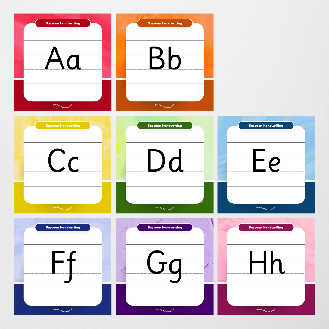 Sassoon Font: Lined Handwriting Posters - Rainbow - Teacher Resources & Classroom Decor