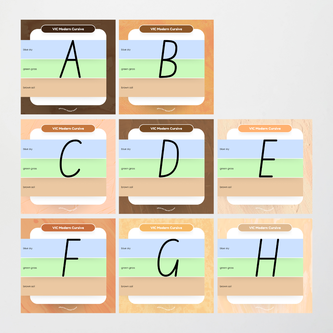 Victorian Modern Cursive Font: Sky, Grass, Soil Handwriting Posters - Neutral - Teacher Resources & Classroom Decor