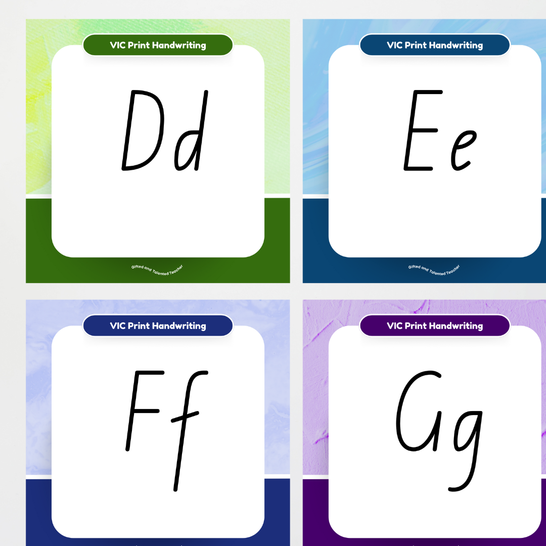 Victorian Print Font: Unlined Handwriting Posters - Rainbow