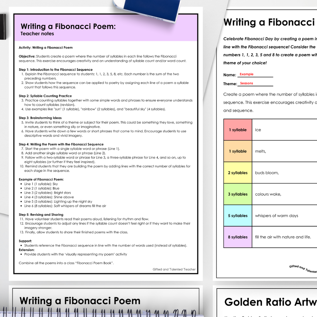 Fibonacci Day - Poem Activity - Teacher Resources & Classroom Decor