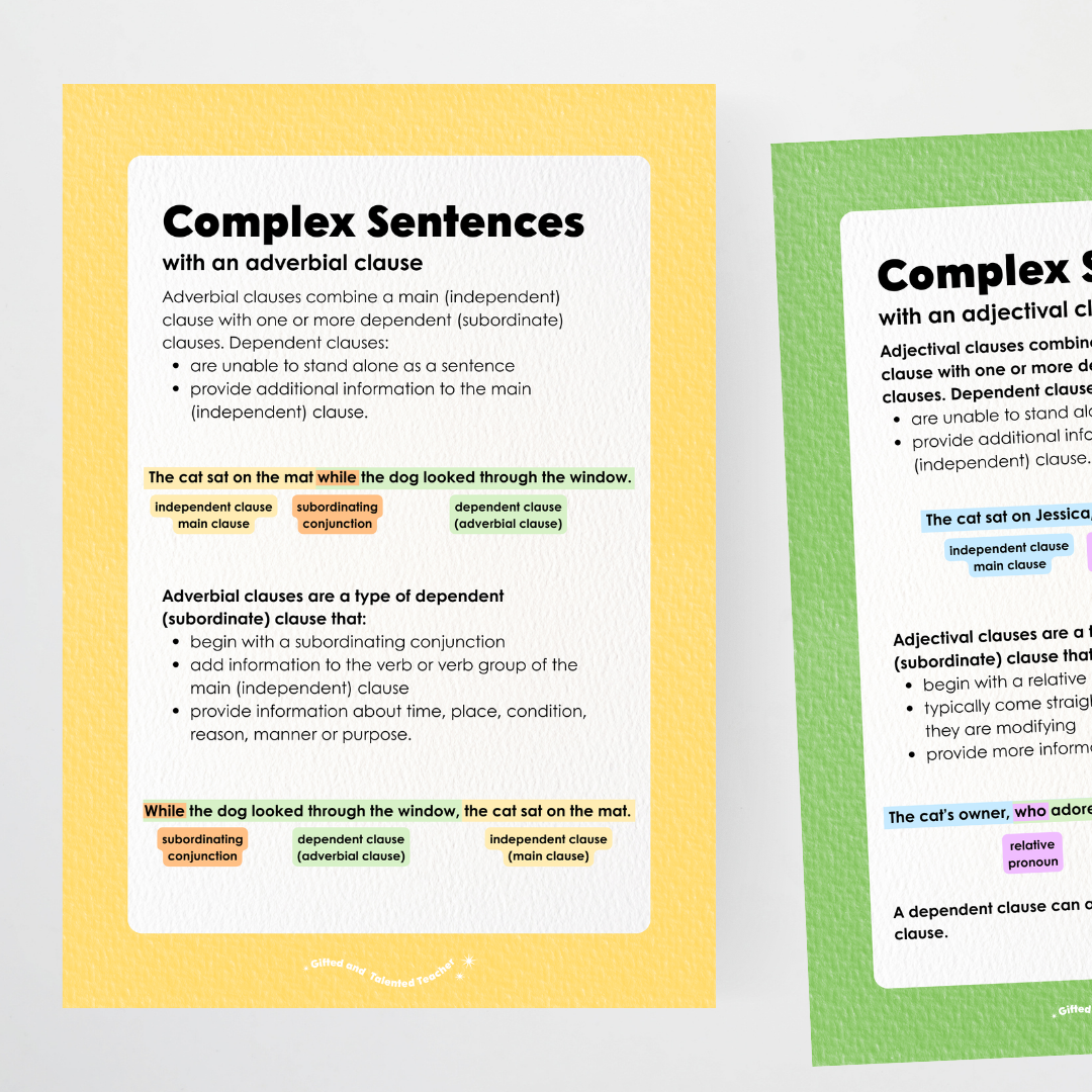 Sentence Structure Posters: Simple, Compound and Complex - Rainbow Classroom Decor - Teacher Resources & Classroom Decor