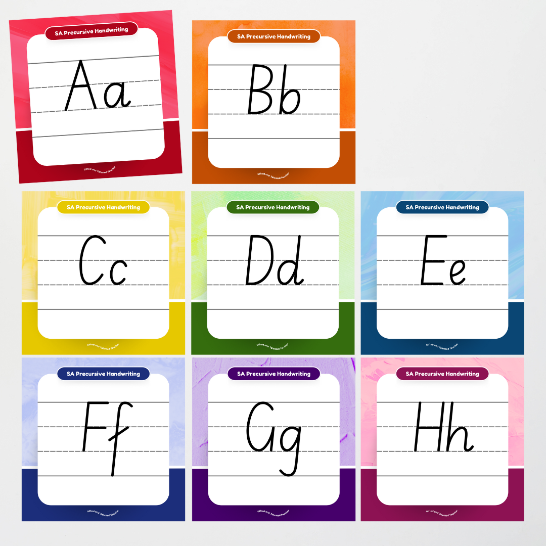 South Australian Precursive Font: Lined Handwriting Posters - Rainbow