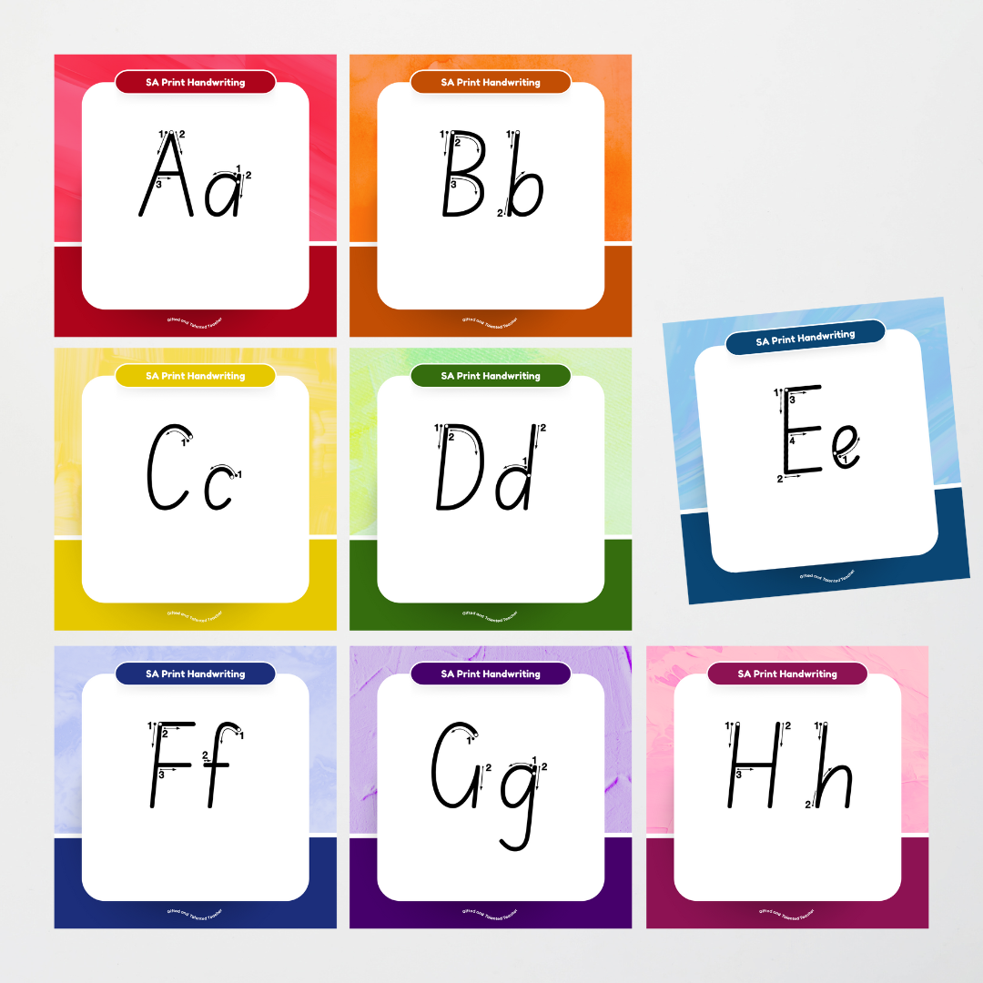 South Australian Print Font: Unlined Handwriting Posters (with directional arrows) - Rainbow