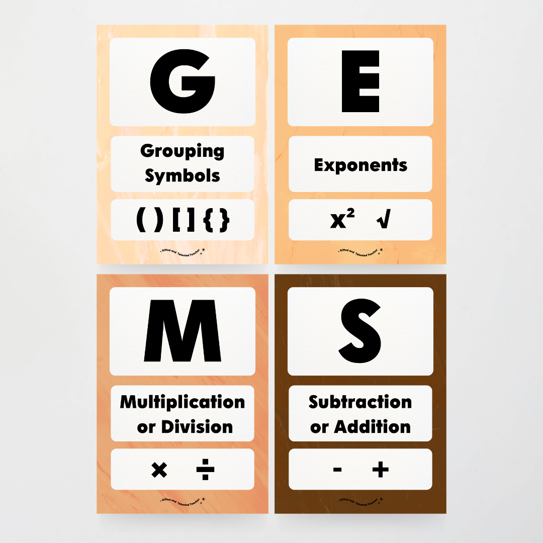 GEMS Order of Operations - Neutral Classroom Decor - Teacher Resources & Classroom Decor