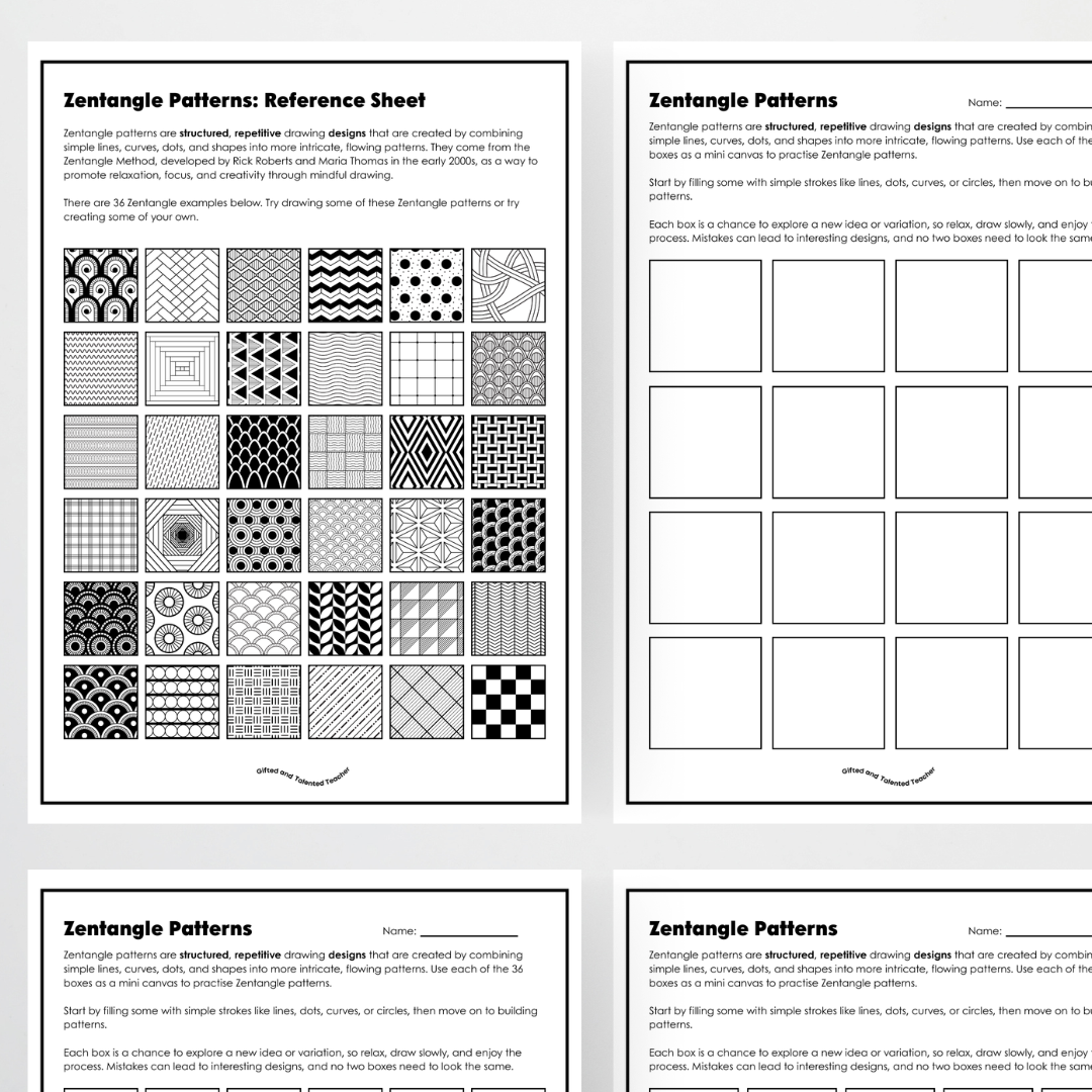 Zentangle Back to School Art Activity Classroom Resource