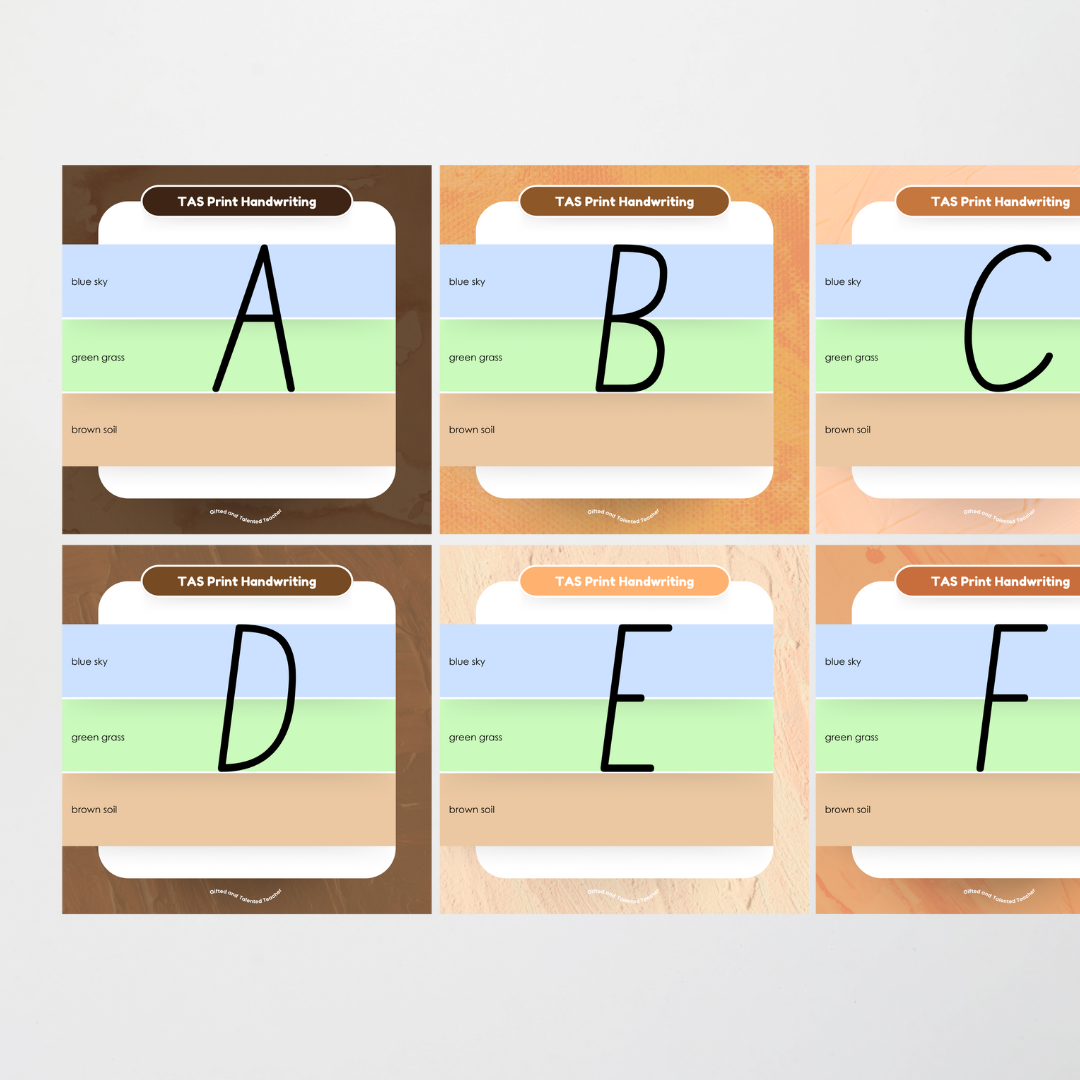 Tasmanian Foundation Font: Sky, Grass, Soil Handwriting Posters - Neutral - Teacher Resources & Classroom Decor