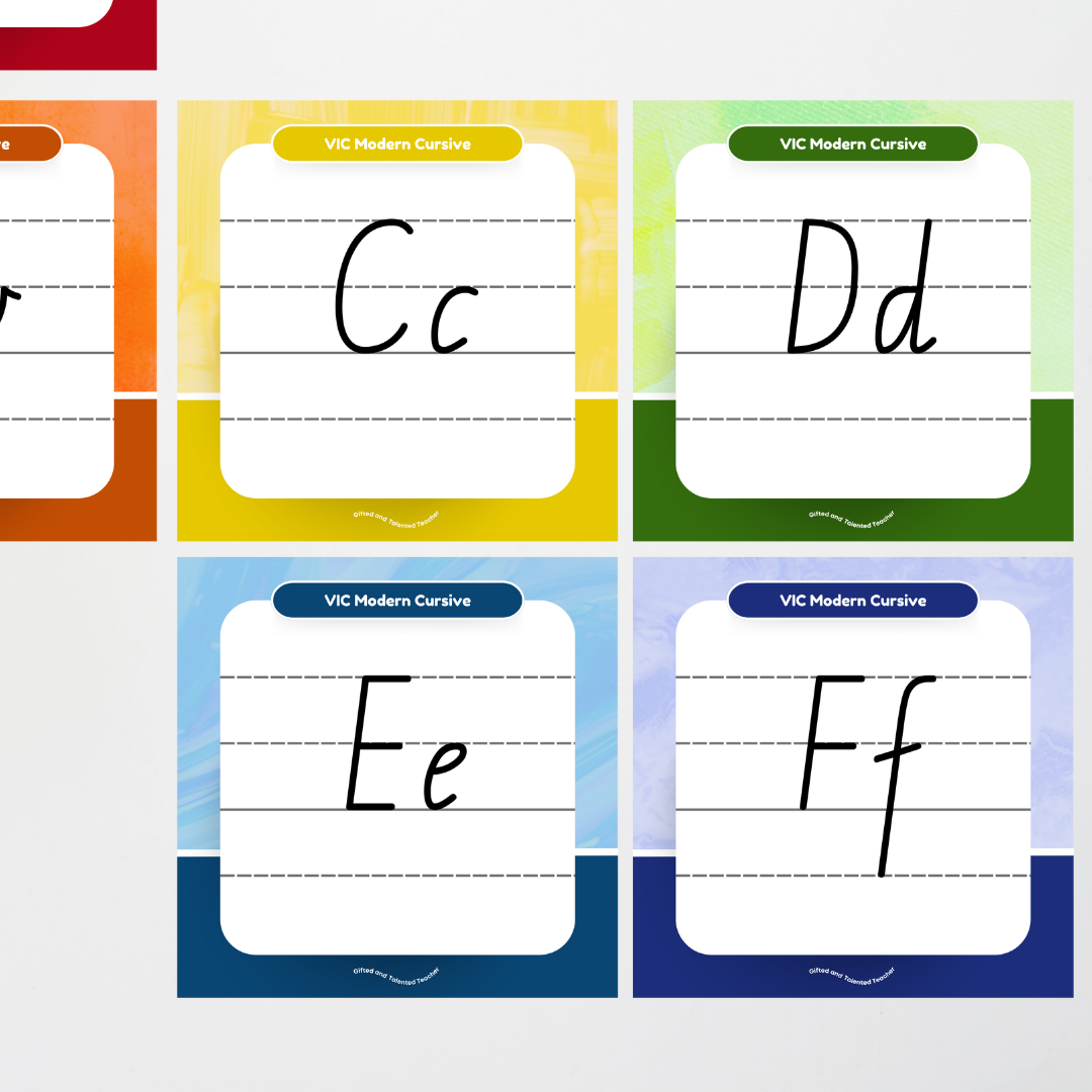 Victorian Modern Cursive Font: Lined Handwriting Posters - Rainbow - Teacher Resources & Classroom Decor