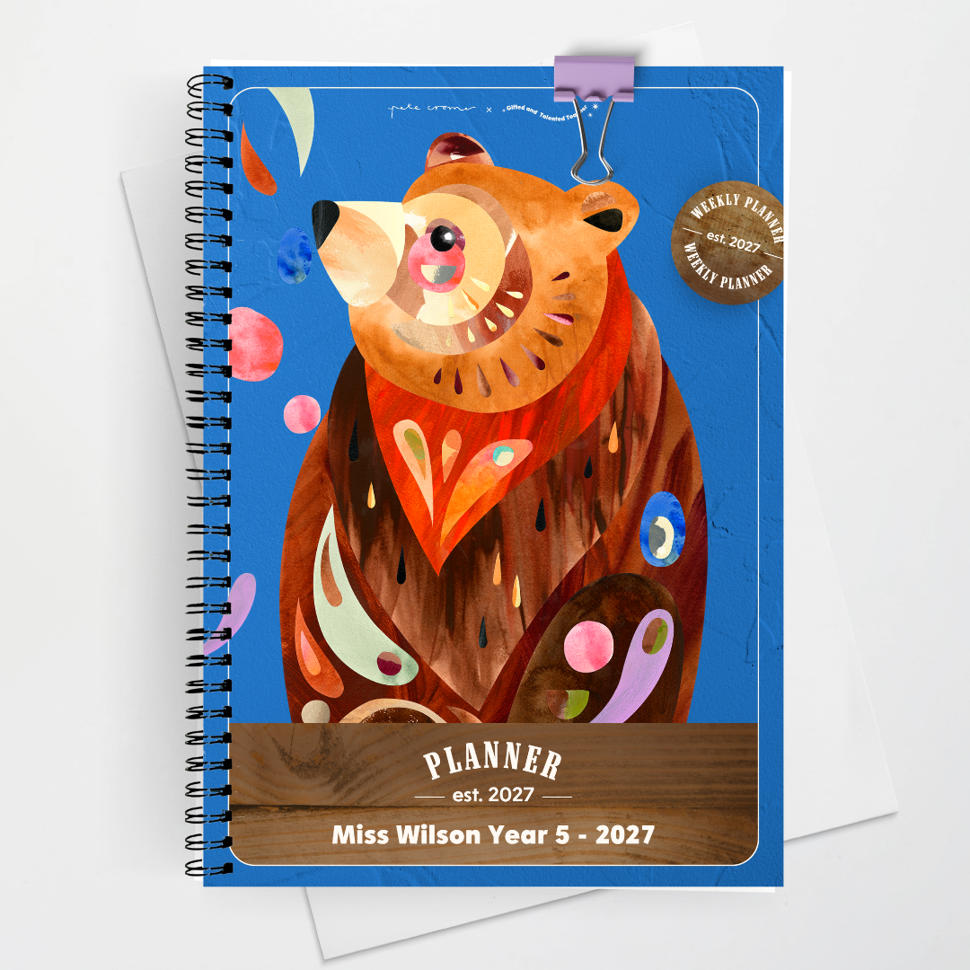 x Pete Cromer 2027 Weekly Teacher Planner: Brown Bear - North America Classroom Decor