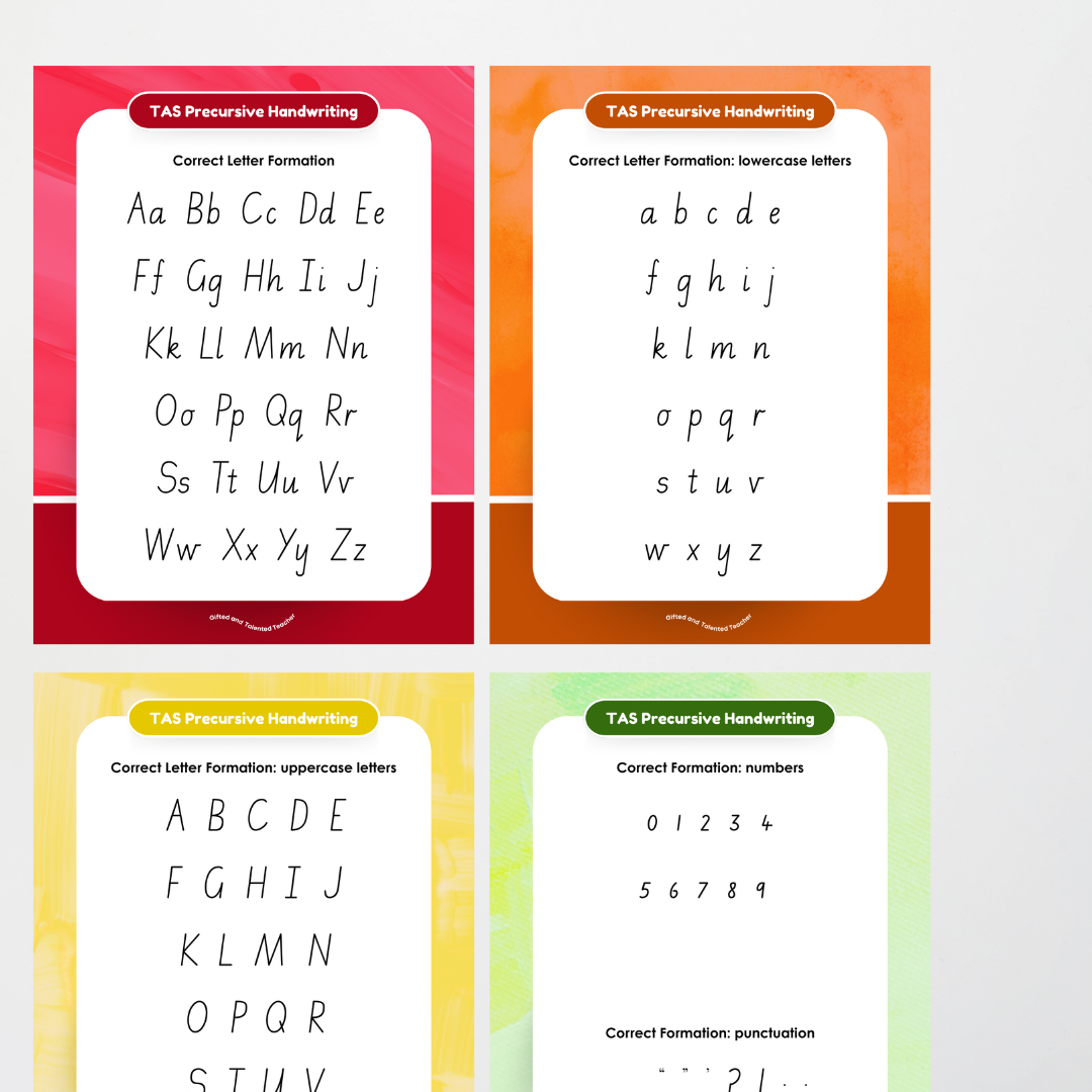 Tasmanian Precursive Font Handwriting Posters - Rainbow - Teacher Resources & Classroom Decor